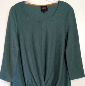 W5 forest green ribbed scoop neck top hem knot women size L